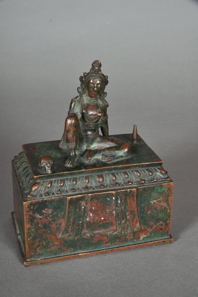 Female deity in bronze, formerly lacquered,...