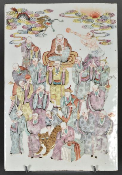 Porcelain and enamel plate of the pink family,...