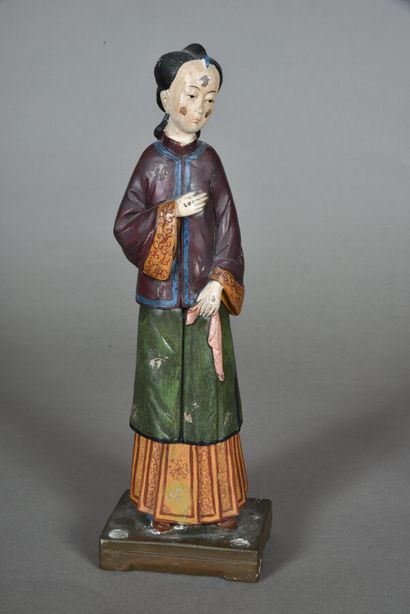 Stoneware (?) polychrome lacquered subject...