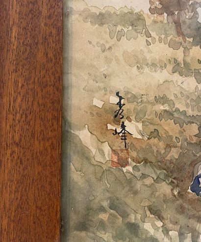 Watercolor on paper depicting two young women...