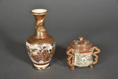 Two Satsuma stonewares, polychrome and gold...