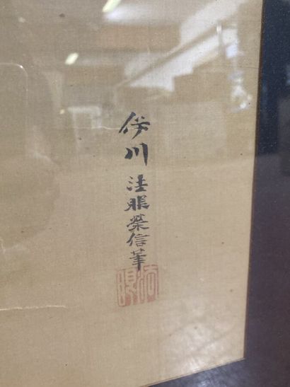 Kakemono with ink and light colors on silk...