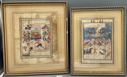 Two Persian miniatures from the same series,...