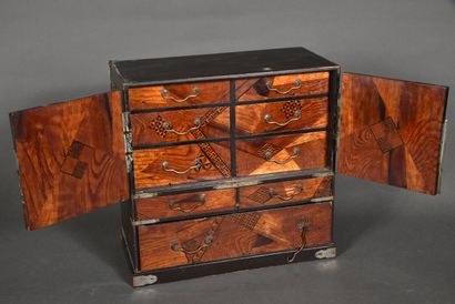 Small lacquered cabinet with chased fittings,...