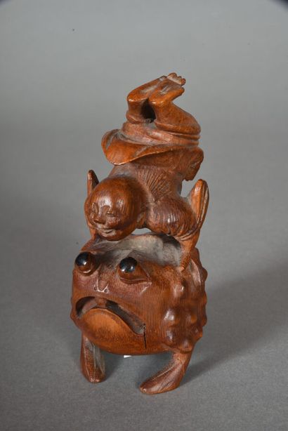 Carved wooden group representing Liu Hai...