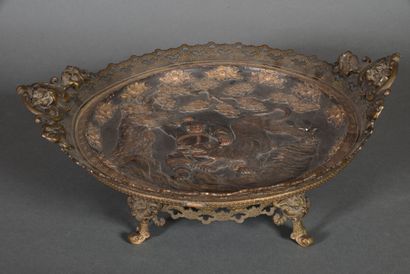 Large glazed ceramic dish in shades of brown,...