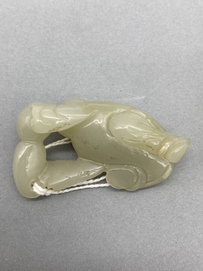 Two celadon jade subjects representing children,...