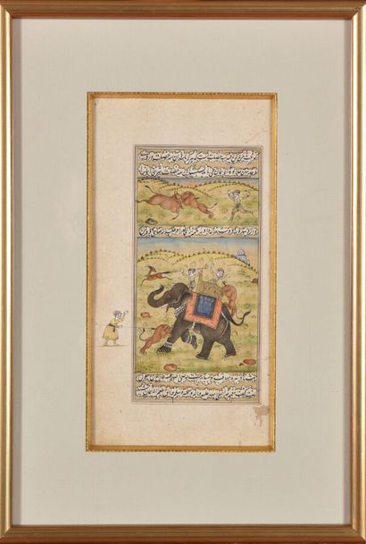 Two miniatures, one, Persian, depicting a...