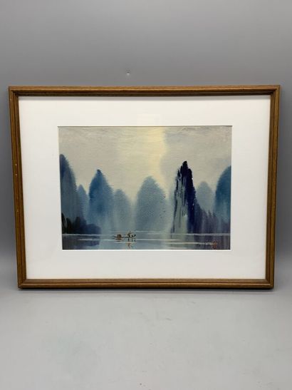 Pair of watercolors on paper depicting landscapes...
