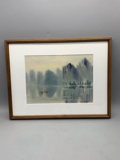 Pair of watercolors on paper depicting landscapes...