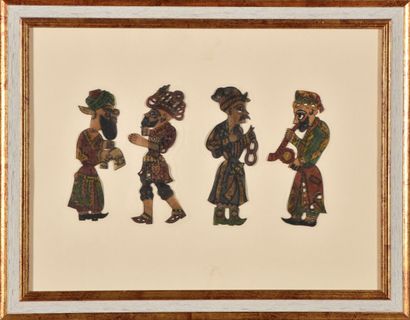 Four small subjects in cut and painted buffalo...