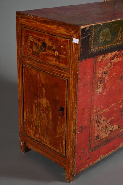 Rectangular piece of furniture, in red lacquered...