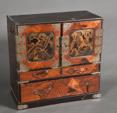 Small lacquered cabinet with chased fittings,...
