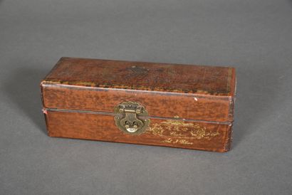 Small rectangular leather box on papier-mâché,...
