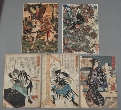 JAPANESE PRINTS - Lot of five oban tate-e...
