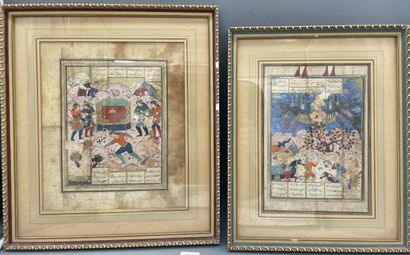 Two Persian miniatures from the same series,...