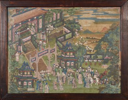 Painting in colors on silk, representing,...