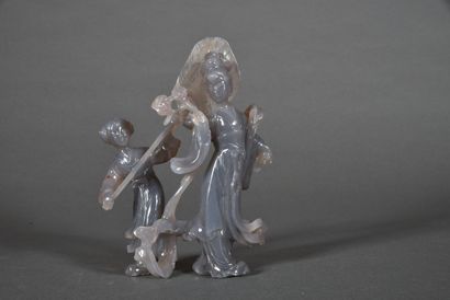 Grey agate statuette representing a female...