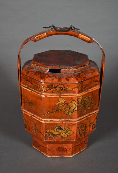 Three-tiered bamboo picnic basket, octagonal...