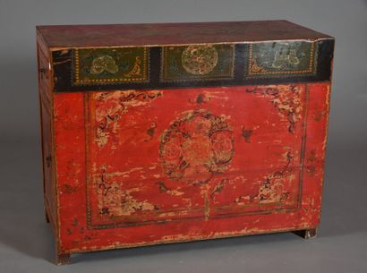 Rectangular piece of furniture, in red lacquered...