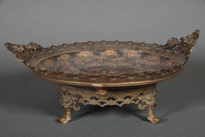 Large glazed ceramic dish in shades of brown,...