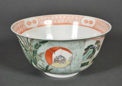 Porcelain and enamel bowl in the green family...