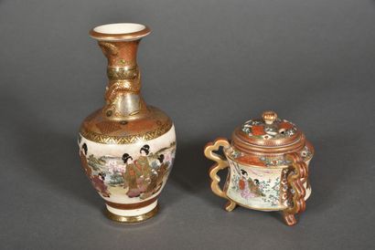 Two Satsuma stonewares, polychrome and gold...
