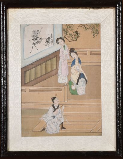 Small painting in colors on silk, representing...