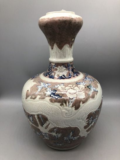 Vase with large body and high neck with bulbous...
