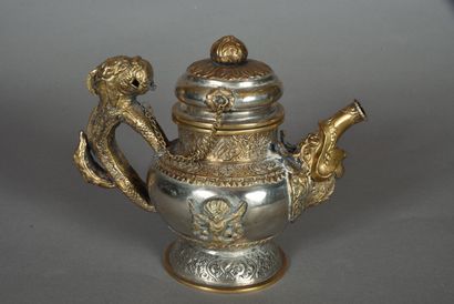 Copper bumpa pot partially silvered, the...