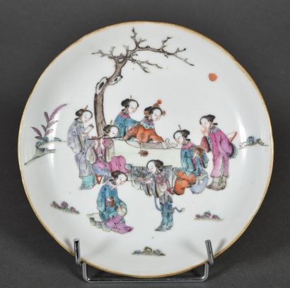 Porcelain plate decorated with young women...