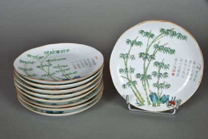 Suite of nine small plates with poly-lobed...