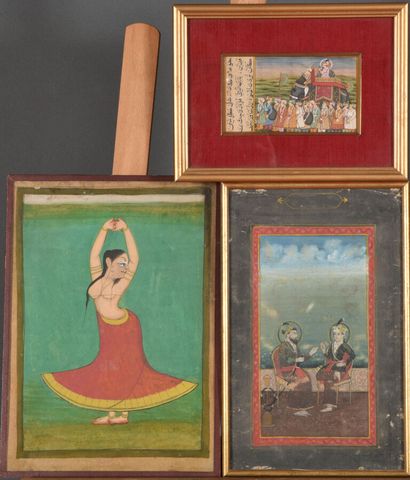 Lot of four small paintings, including 

Two...