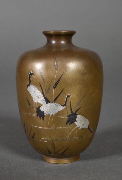 Small sentoku bronze vase with silver, black...