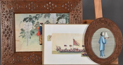 Lot of three small paintings, two of which...