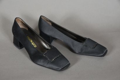 SALVATORE FERRAGAMO. Pair of black satin...