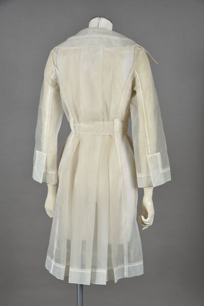 CELINE. White gauze trench coat with stitched...