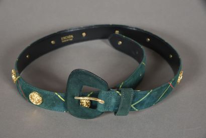 ESCADA. Green suede belt with a plaid pattern...