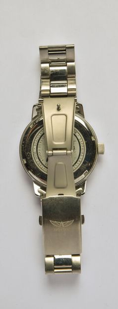 AVIATOR: Steel watch, round dial with gray...