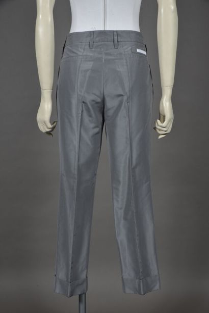 PRADA Silk pants silver gray, front clip,...