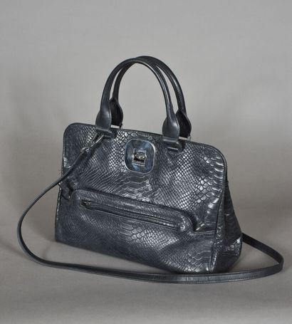 LONGCHAMP. Anthracite leather reptile bag,...
