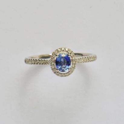 18K (750/oo) white gold ring centered on...