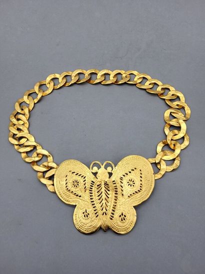 Kenneth J Lane. Large hammered gold metal...