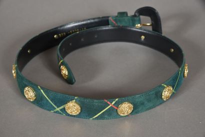 ESCADA. Green suede belt with a plaid pattern...