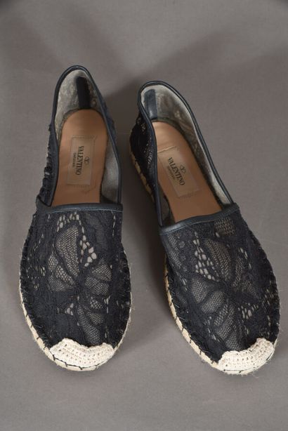 VALENTINO. Pair of espadrilles in black lace...