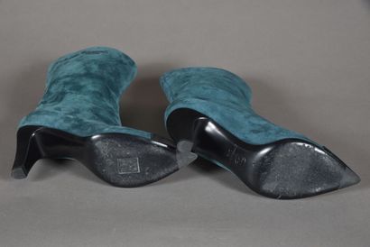 CHANEL. Pair of green turquoise suede ankle...