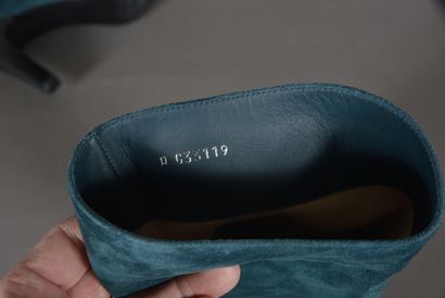 CHANEL. Pair of green turquoise suede ankle...