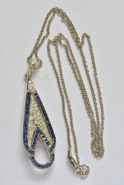 Art Deco style 18K (750/oo) white gold pendant,...