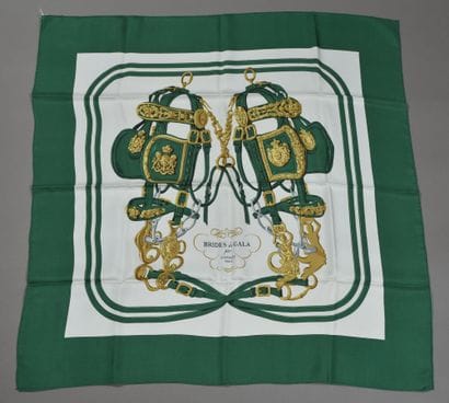 HERMES PARIS. Silk twill square titled 