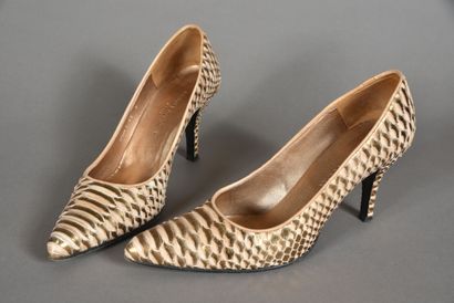 CHARLES JOURDAN. Pair of copper pumps, reptile...